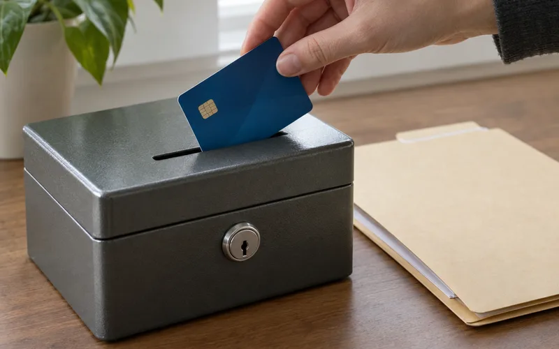 Old credit card stored securely after a balance transfer